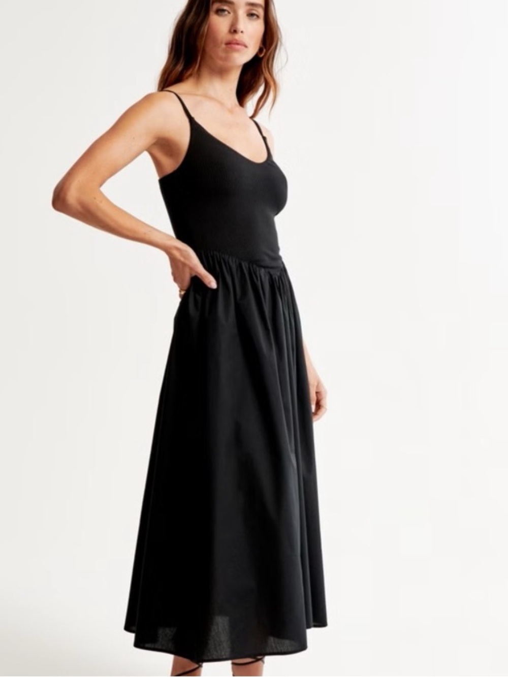 Abercrombie and Fitch Women's Mixed Fabric Drop-Waist Midi Dress